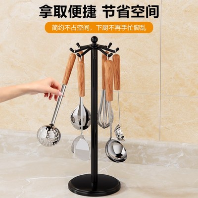 锅铲置物架厨房桌面挂勺子铲子架子可旋转挂钩不锈钢免打孔挂钩架