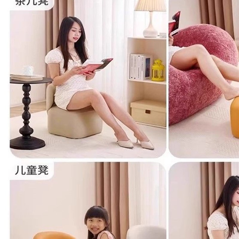 家用万向轮椅子实木客厅滑轮小靠背椅高级圆形移动凳子圆凳沙发凳