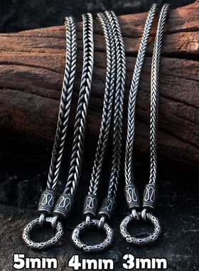 平安纹佛牌链男士个性潮人钛钢狐尾链复古百搭三挂项链高端毛衣链