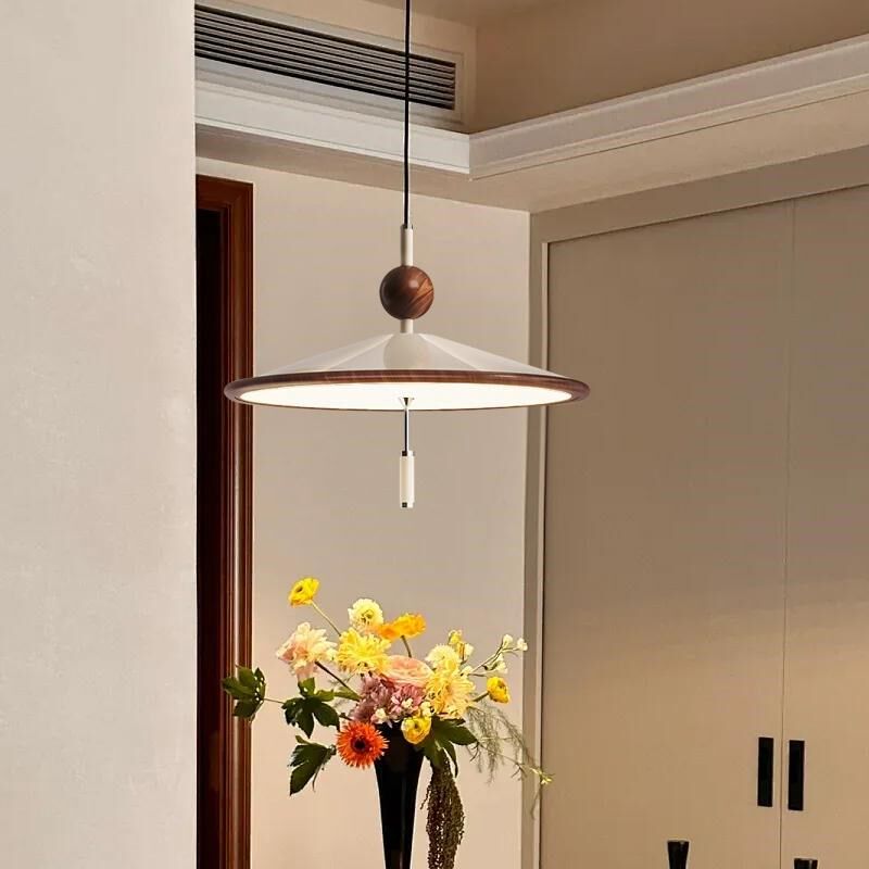 侘寂风飞碟吊灯中式禅意新茶室原木风铃款高级餐厅吊灯设计师的款,家装灯饰光源,餐厅吊灯,淘宝优惠券,粉丝福利购,淘宝优惠卷