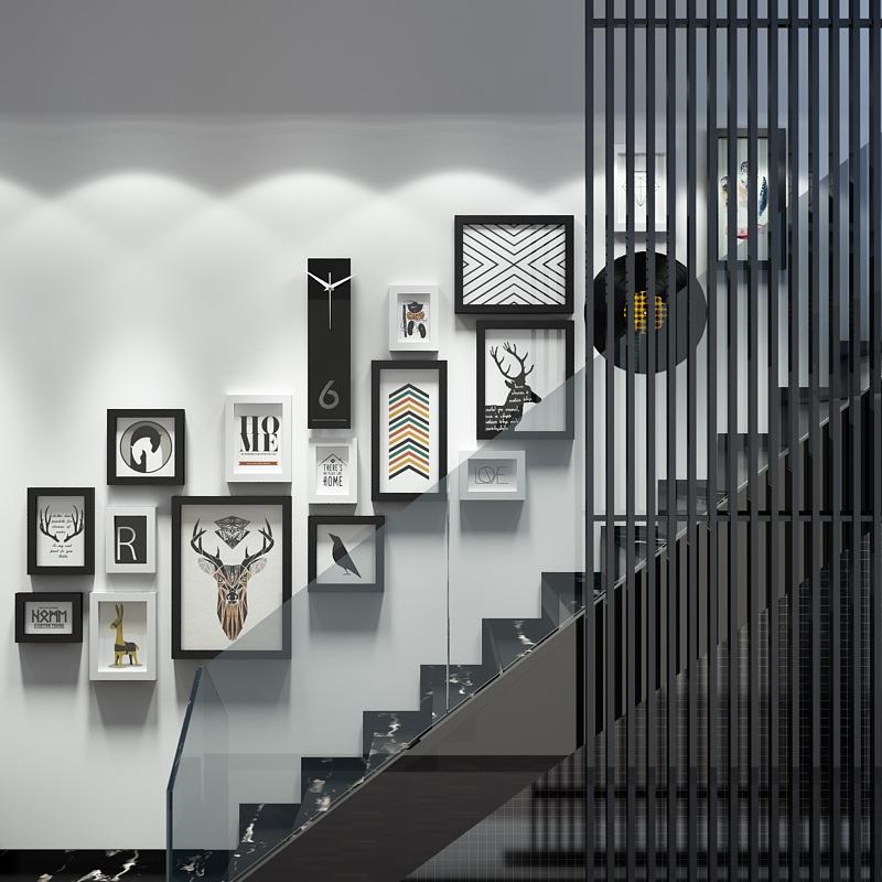 高分子6264北欧相框照片墙楼梯LOFT现代简约装饰画 画可换相片真