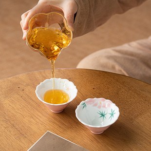 画续手绘粉色主人杯单杯女功夫茶具茶杯单个品茗杯陶瓷对杯斗笠杯