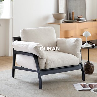偶然cassina单人沙发椅客厅大户型复古实木可拆洗布艺羽绒休闲椅