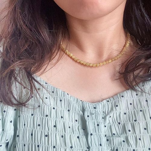 天然金发晶圆珠黄发晶钛晶串珠项链女锁骨链颈链脖链本命年礼物