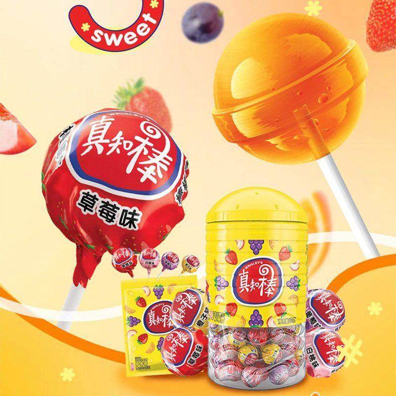 新货真知棒棒棒糖108支桶装什锦水果味硬糖儿童零食糖果