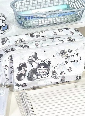 伴米 2024新款ins可爱高颜值冬日小猫翻盖笔袋初中小学生大容量多