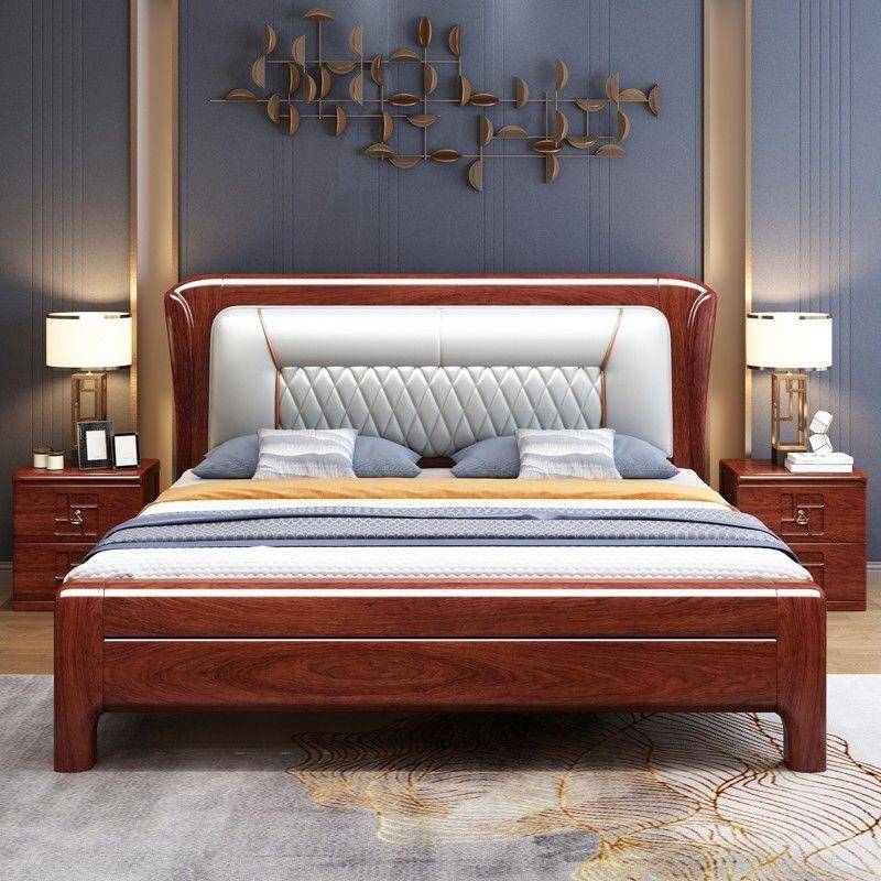 新中式金花梨木全实木床双人1.8M卧室大床仿古红木软靠气压储物床
