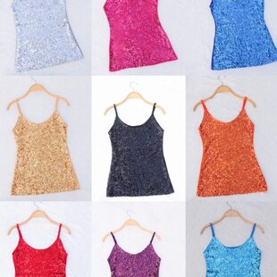 韩国女团舞台表演修身 女夏 显瘦亮片性感亮片小背心上衣吊带打底衫