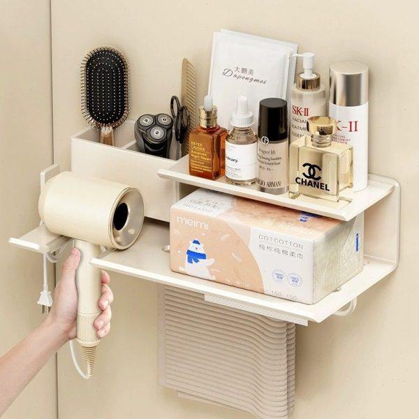 奶油风卫生间吹风机置物架免打孔壁挂式浴室风筒梳子多功能收纳架,家庭/个人清洁工具,吹风机置物架,淘宝优惠券,粉丝福利购,淘宝优惠卷