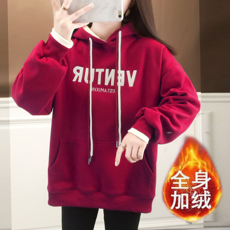 拼接连帽卫衣女2025新款秋冬季