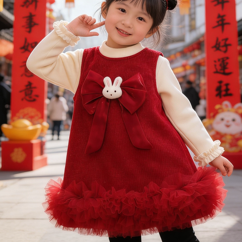 100-140码女童春秋冬加绒打底背心裙女童春秋冬款儿童套装