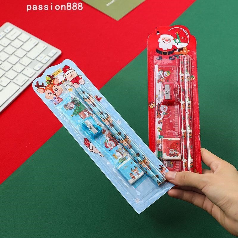 Christmas Pencil Five Piece StatKionery Set圣诞节铅笔五件套