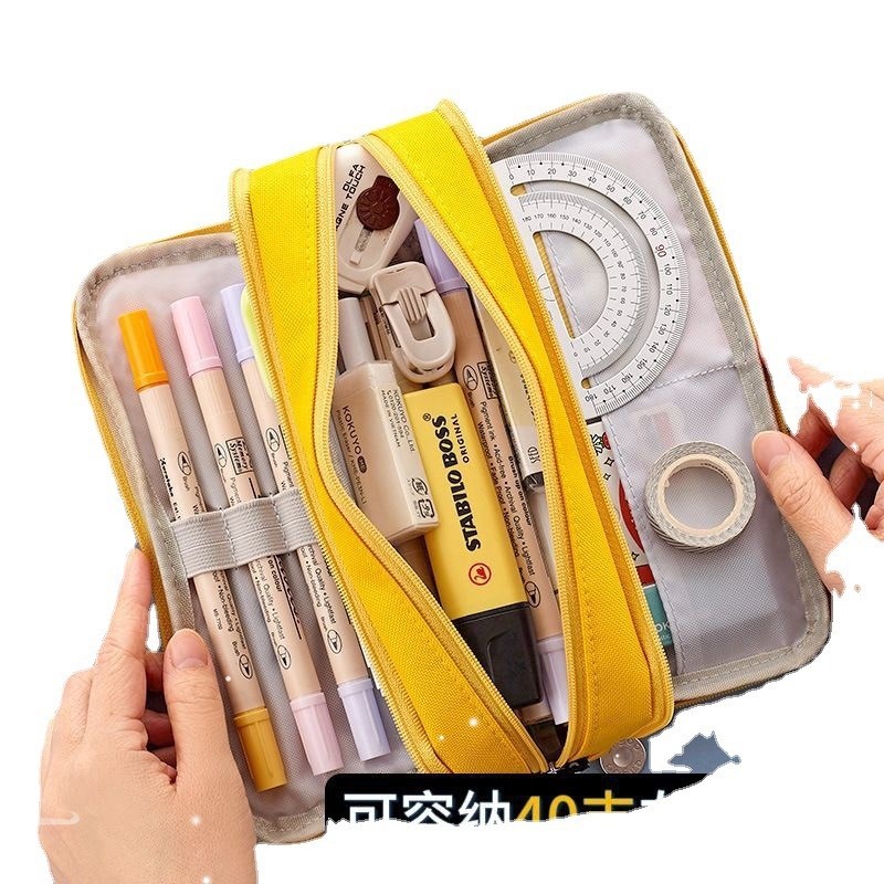 Large Capacity Pencil Case 3 Compartment Pouch Pen BagZ Doub