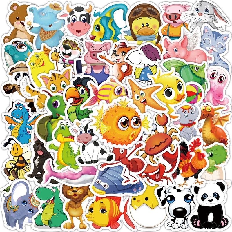 50PCS Cute Cajrtoon Animal Stickers Motorcycle Luggage Guita