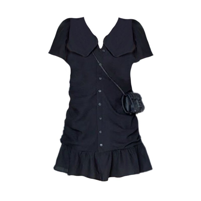 大码胖mm荷叶边泡泡袖连衣裙女夏季新款法式气质短裙黑色鱼尾裙子,女装/女士精品,连衣裙,淘宝优惠券,粉丝福利购,淘宝优惠卷