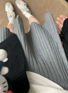 孕妇针织百褶半身裙秋冬外穿时尚A字包臀减龄学院风短裙产后可穿