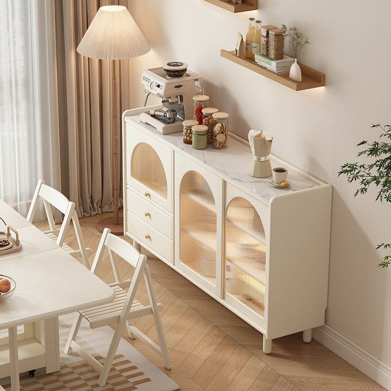 奶油白实木茶水柜矮柜落地储物柜靠墙窄餐厅饭厅半墙餐边柜角落柜,住宅家具,餐边柜,淘宝优惠券,粉丝福利购,淘宝优惠卷