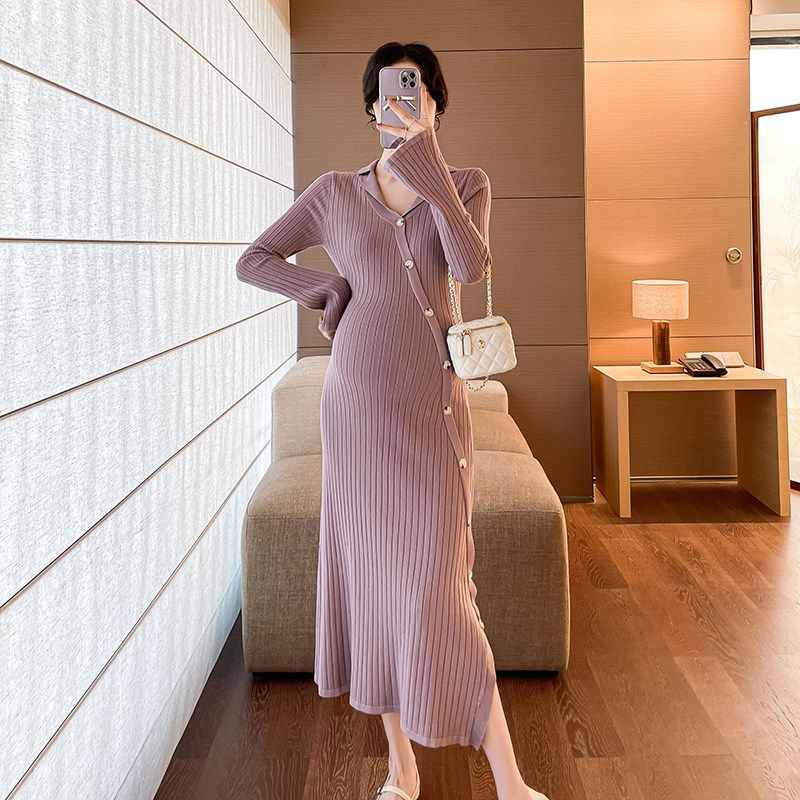 孕妇装秋冬装时尚长袖针织连衣裙韩版修身裙子秋冬网红孕妇裙潮妈