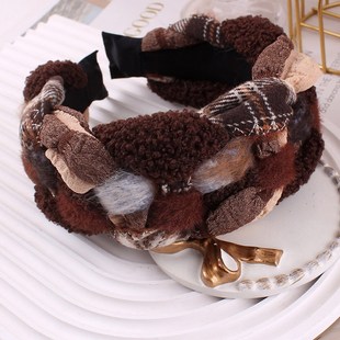 美拉德咖啡色系毛茸茸复古编织宽发箍压发头饰简约头箍发卡高颅顶