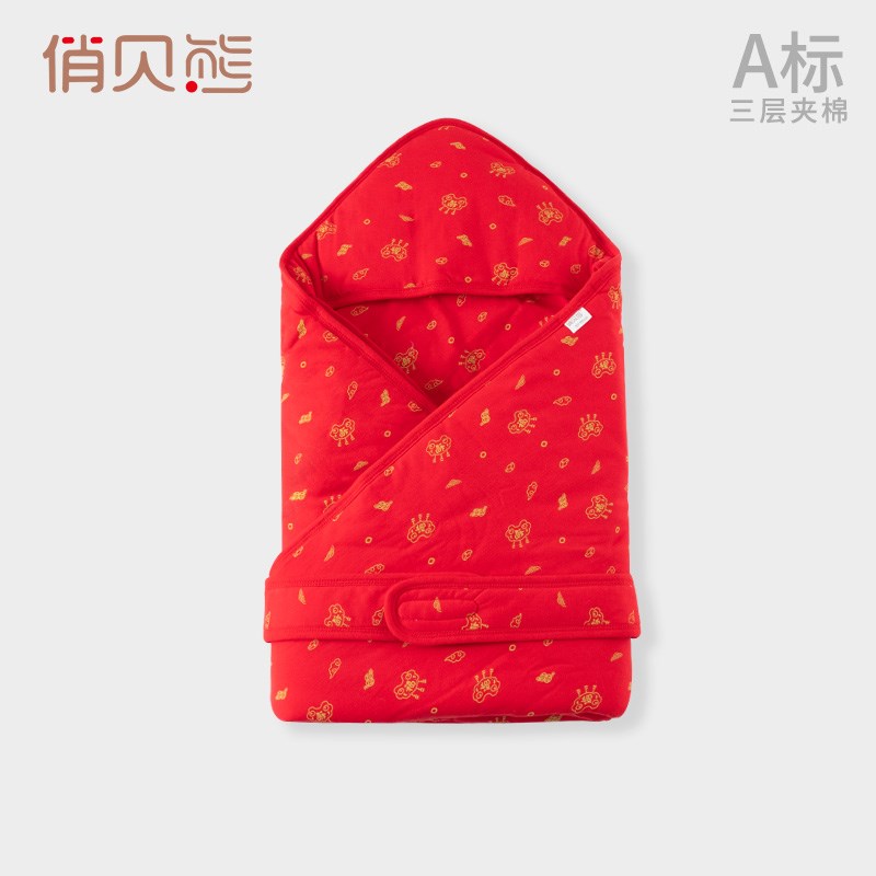 婴儿包被秋冬季夹棉新生儿抱被产房初生宝宝纯棉T加厚包单襁褓红