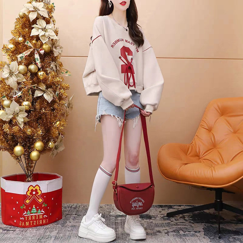 卫衣女春秋薄款大码女装短款小个子洋气减龄宽松设计感胖mm上衣服