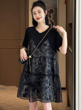 2025夏季新款女士连衣裙遮肚子减龄显瘦小个子裙子假两件背带裙