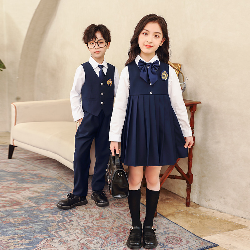 儿童合唱演出服小学生校服套装春秋班服马甲西装幼儿园园服英伦风