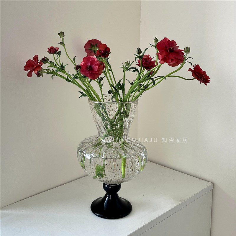 中古芬顿洒金琉璃花瓶高脚杯法式高级感艺术风灯花U器水养插花摆