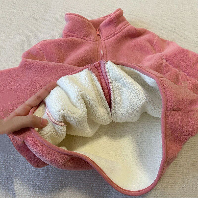 秋冬装纯色棉衣女大童夹克婴儿保暖衣服儿童加绒加厚奥粒绒外套男