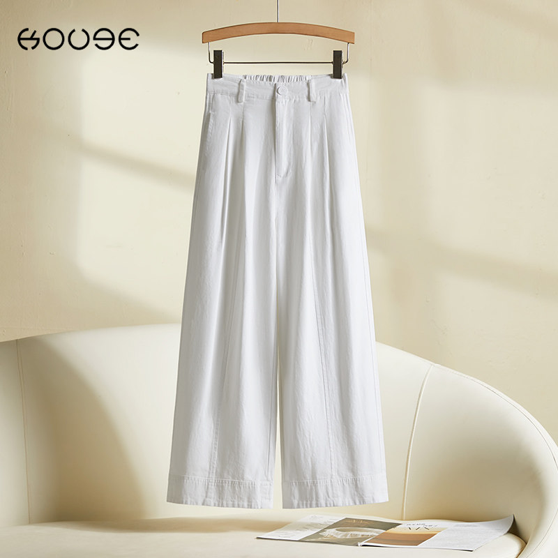 白色阔腿裤女2024新款高腰显瘦宽松九分裤小个子休闲裤垂感纯棉
