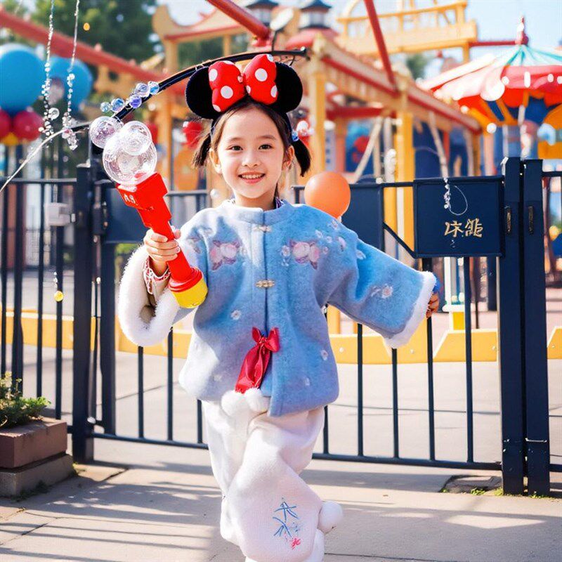 汉服女童中国风新中式刺绣加绒加厚裤子蓝色外套套装冬唐装拜年服