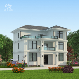 新中式现代三层别墅o设计施工图纸农村自建房二层半带露台小洋楼