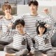 儿童卡通青少年薄套装 男童睡衣母女纯棉长袖 休闲条纹亲子装 春秋季