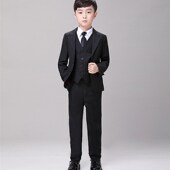 黑色西服马甲帅气花童主持礼服钢琴演出服棉 男童正装 儿童西装 套装