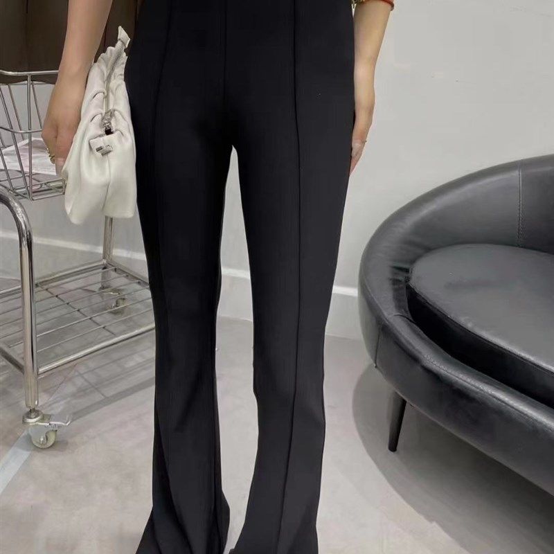 西装喇叭裤女春夏季2023新款高腰显瘦面料西裤小个子小黑裤微喇裤