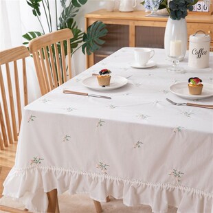 森系绣花桌布日系气质高级感现代简约茶几台布圆桌小清新高档盖巾