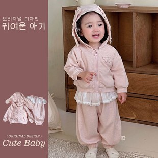 婴儿春装分体花边两件套女宝宝春秋季韩版裤子开春套装洋气外出服