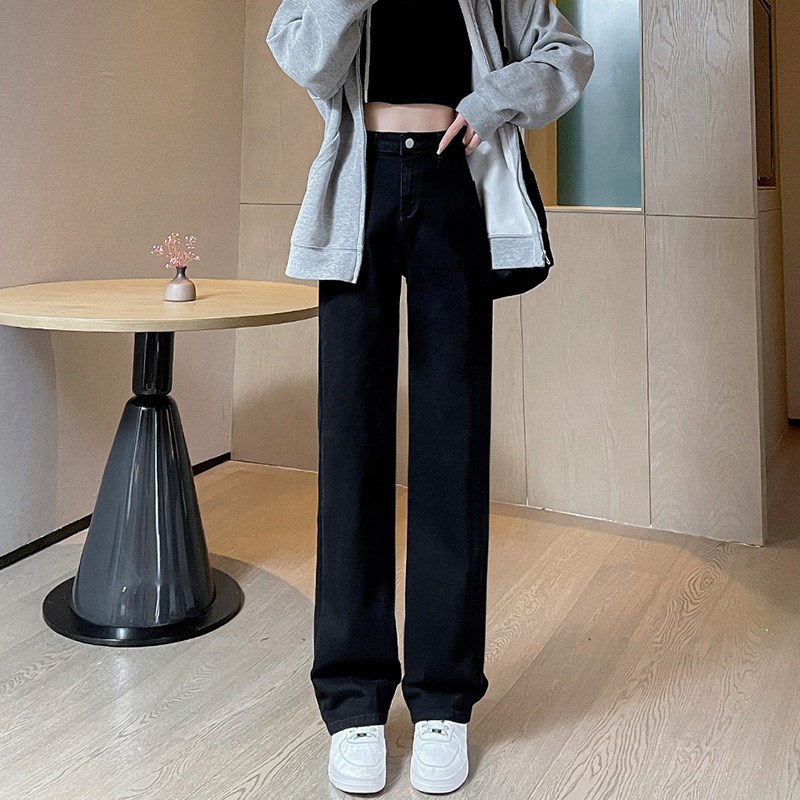 高腰阔腿牛仔裤女春夏款2025年新款显瘦百搭垂感黑色直筒拖地裤子