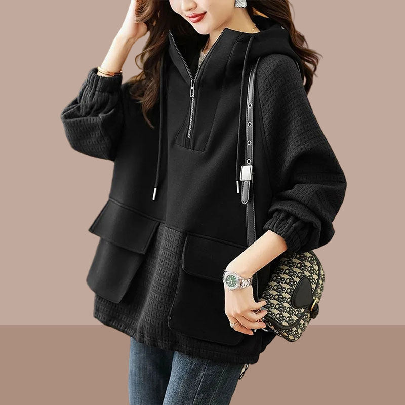 2025春秋新款女士卫衣连帽爆款中长款遮屁股洋气时尚胖mm大码女装