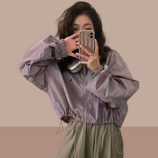 2025夏季新款薄款白色防晒衣外套女短款小个子抽绳连帽防晒服上衣