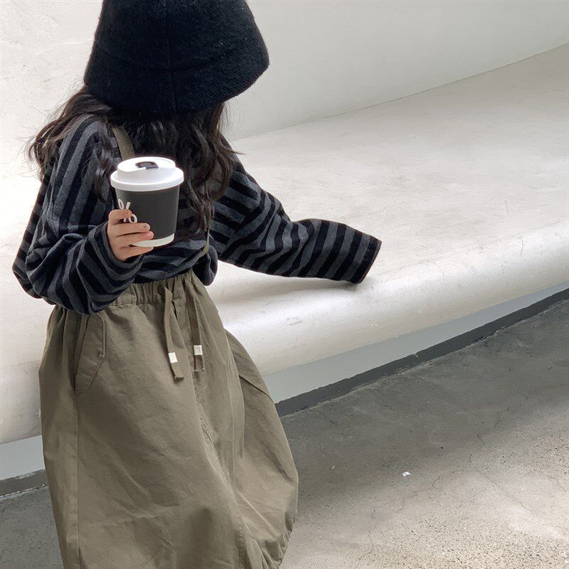 女童春装套装2024新款儿童韩版长袖T恤春秋款初中生背带裙两件套