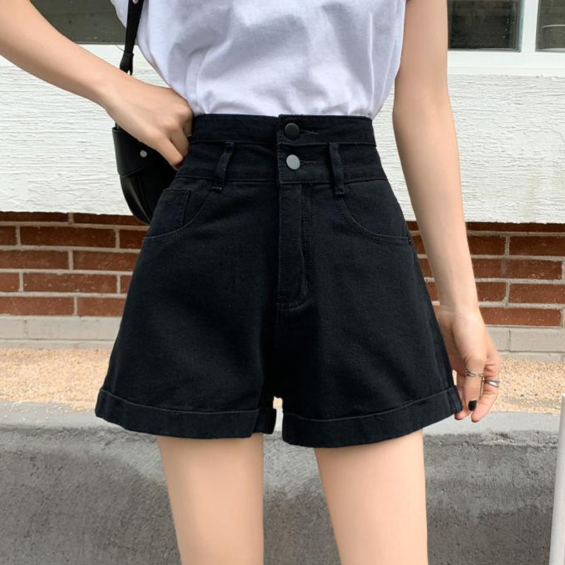 辣妹牛仔短裤女夏季2021新款大码胖mm高腰宽松a字卷边五分热裤子