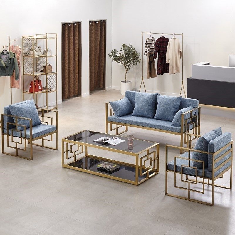 北欧轻奢铁艺沙发茶几组合新中式简约现代客厅办公室接待洽谈椅子,住宅家具,铁艺沙发,淘宝优惠券,粉丝福利购,淘宝优惠卷