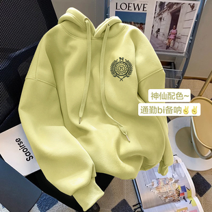 纯棉连帽运动衫女春秋2023新款薄款懒惰风刺绣宽松休闲帽衫上衣外