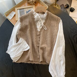 V领针织马甲女2024年新款秋冬宽松外搭毛线小背心叠穿上衣马夹潮