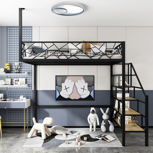 现代简约多功能高架床成人铁架床省空间铁艺阁楼床宿舍床上床下桌