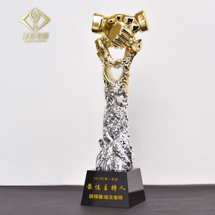 战略合作伙伴奖杯共赢签约纪念奖杯创意大气人气款中国风奖杯定制