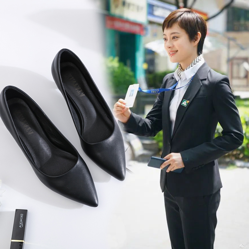 2021年新款工作鞋女黑色礼仪正装尖头单鞋O小皮鞋职业高跟鞋细跟