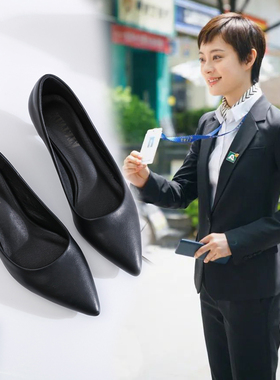 2021年新款工作鞋女黑色礼仪正装尖头单鞋O小皮鞋职业高跟鞋细跟
