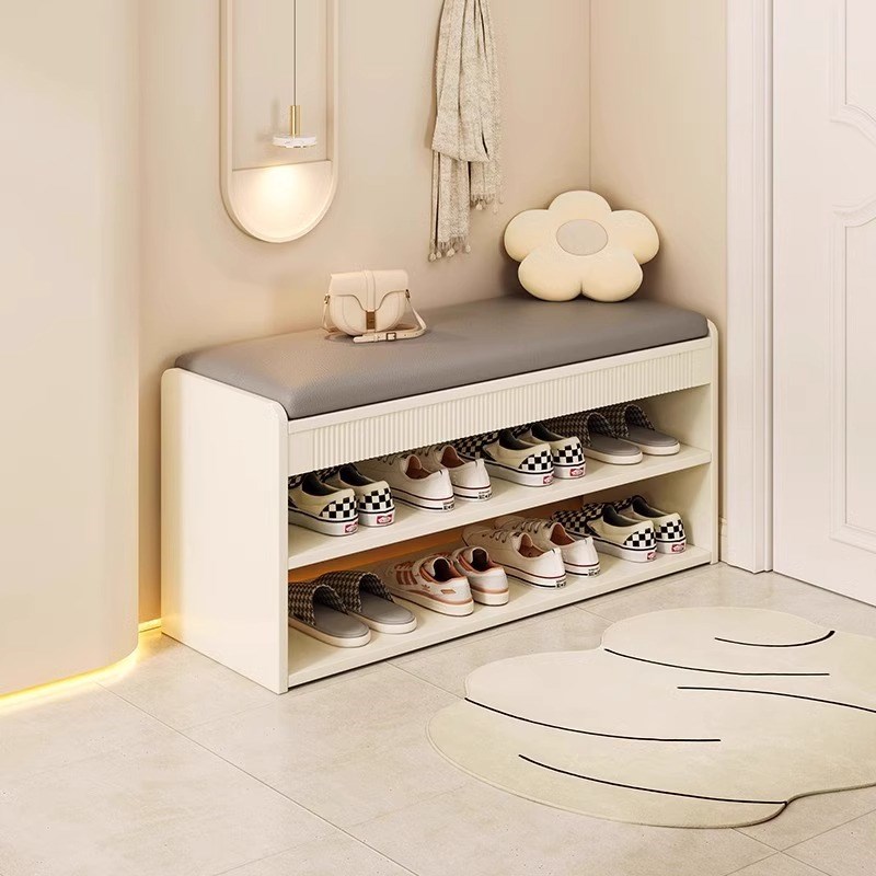 奶油风换鞋凳家用门口进门穿鞋凳可坐式鞋柜一体软包坐垫入户鞋架